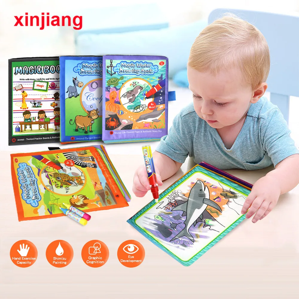 

4 Types Water Drawing Books Water Coloring Notebook & Magic Pen Soft Cloth Book Painting Board Educational Toys for Kids }