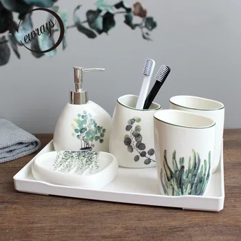 

Nordic ceramic bathroom accessories kitchen soap box dispenser lotion bottle toothbrush holder mouth cup 6pcs/set bathroom set
