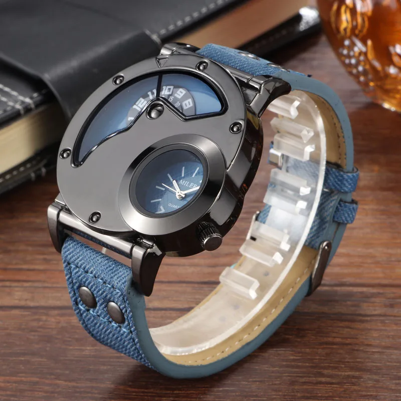  MILER Creative Unique Military Men Watch Multiple Time Zone Leather Strap Sports Quartz-Watch Mens 