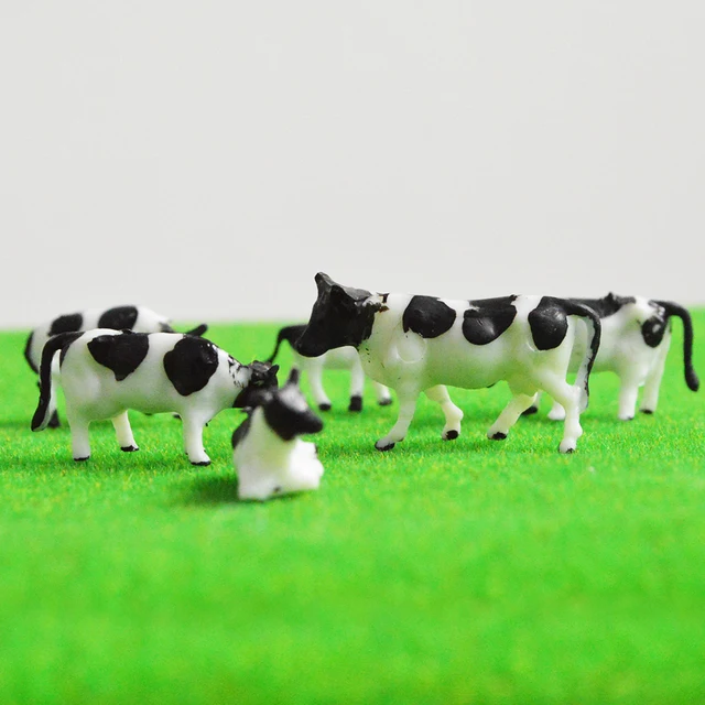 HO Scale Model Cows Animal 1:87 Toys Sand Table Building Layout Diorama Farm Animals White and Black Plastic 30PCS 5