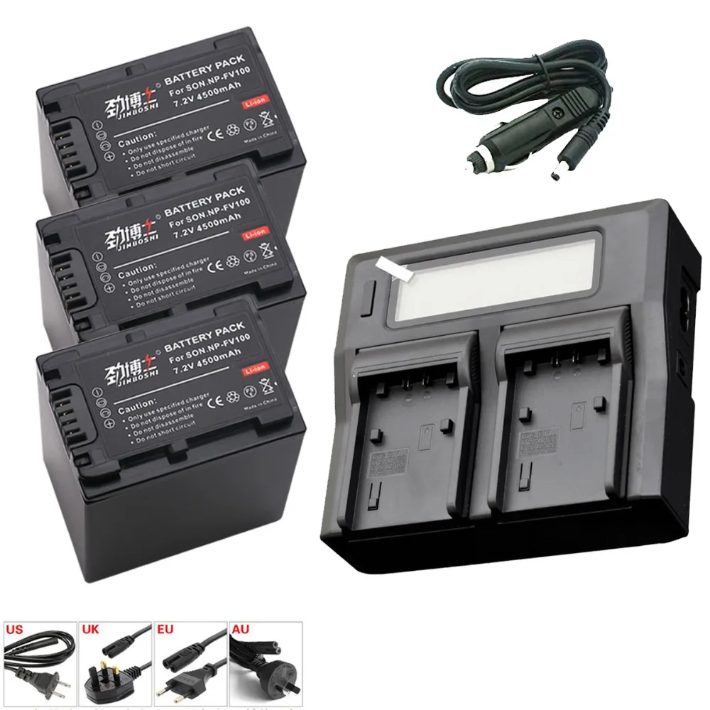 

3PCS NP-FV100 NP FV100 Battery + Dual Charger for Sony NP-FV30 NP-FV50 NP-FV70 DCR-DVD103 XR100 HDR-XR550/E HDR-XR350/E HDR-XR1