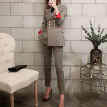 

New Fashion Women Suits for Women Casual Office Business Suitspants Work Wear Sets Uniform Styles Elegant Plaid Pant Suits
