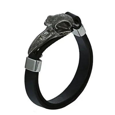 BLACK LEATHER Викинг один Ворон из нержавеющей стали Викинг ювелирные изделия Wicca череп для мужчин славянский кожаный браслет Викинги аксессуары Vikingos браслет Adj - Окраска металла: BLACK LEATHER
