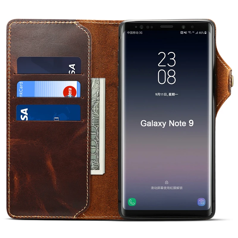 Чехол книжка из натуральной воловьей кожи с ремешком на руку для Samsung Note9|Бамперы|