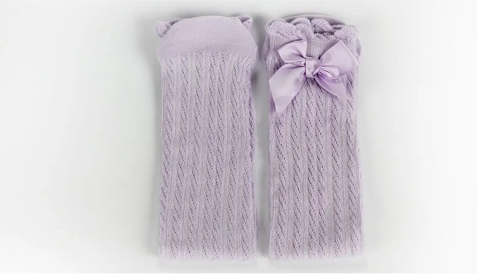 От 2 до 12 лет носки-подколенки для девочек Гольфы гольфы для девочек Носки для маленьких детей Детская одежда для девочек милые одноцветные колготы принцессы Цвет Кружевной Галстук-бабочка в стиле пэчворк - Цвет: Purple Socks