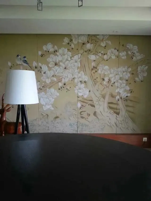 Classic Hand-painted silk wallpaper painting painting Magnolia with birds wallcovering many arts and background optional