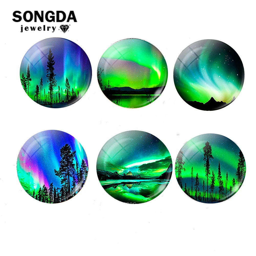 

SONGDA Hot Northern Lights 25mm Round Photo Glass Cabochon Demo Flat Back Fit Pendant Bracelet Base Setting DIY Jewelry Supplies