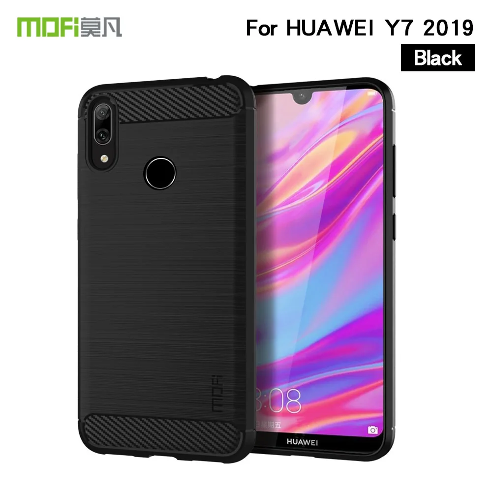Black Задняя крышка для Huawei Y7 чехол накладка из углеродного волокна с защитой от Mofi силиконовый мягкий TPU щеткой для Huawei Y7 чехол для телефона - Цвет: Black