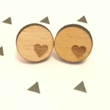 Серьги в форме сердца с лазерной огранкой, серьги ручной работы из цельного дерева, серьги в форме сердца и круглой формы, деревянные серьги-гвоздики в форме сердца, 10 пар