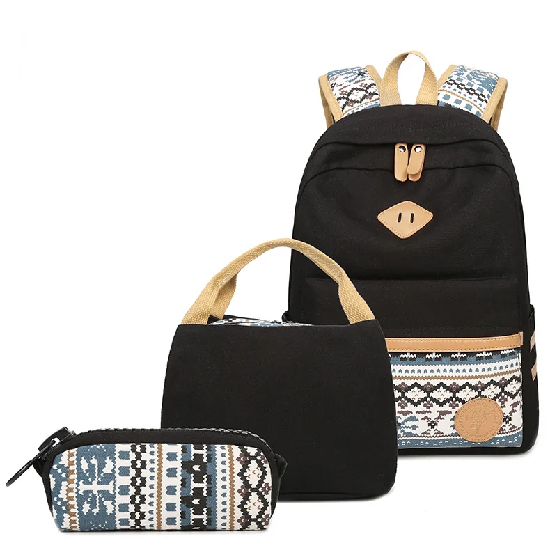 Женский Повседневный холщовый рюкзак в консервативном стиле для путешествий, студентам средней школы для девочек-подростков, сумка-карандаш для ланча - Цвет: Черный