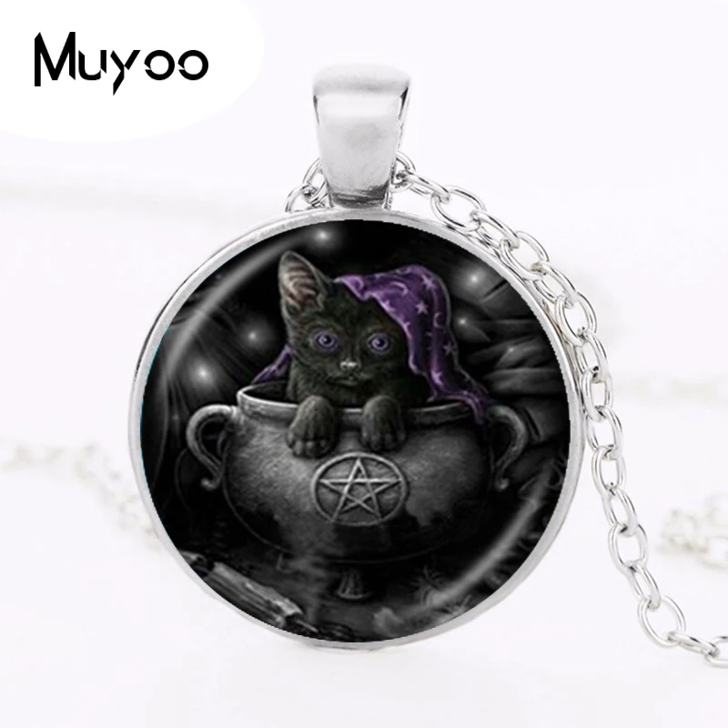 

Wicca Cat Necklace Pentagram Pendant Pentacle Jewelry Kitten Animal Witch Jewellery Five-pointed Star Sweater Necklace HZ1