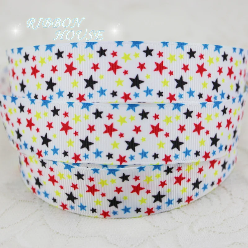 7/8" (22mm) printed grosgrain ribbon colored white star ribbon gift
