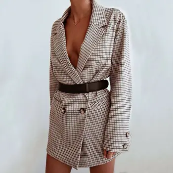 

2019 Autumn Women Blazer Fashion Plaid Tunic Slim Business Casual Blazers Suit Outwear