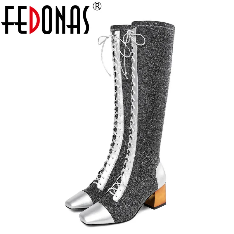 

FEDONAS Brand Women Knee High Boots Fashion High Heels Party Night Club Long Warm Shoes Woman High Motorcycle Boots Autumn Shoes