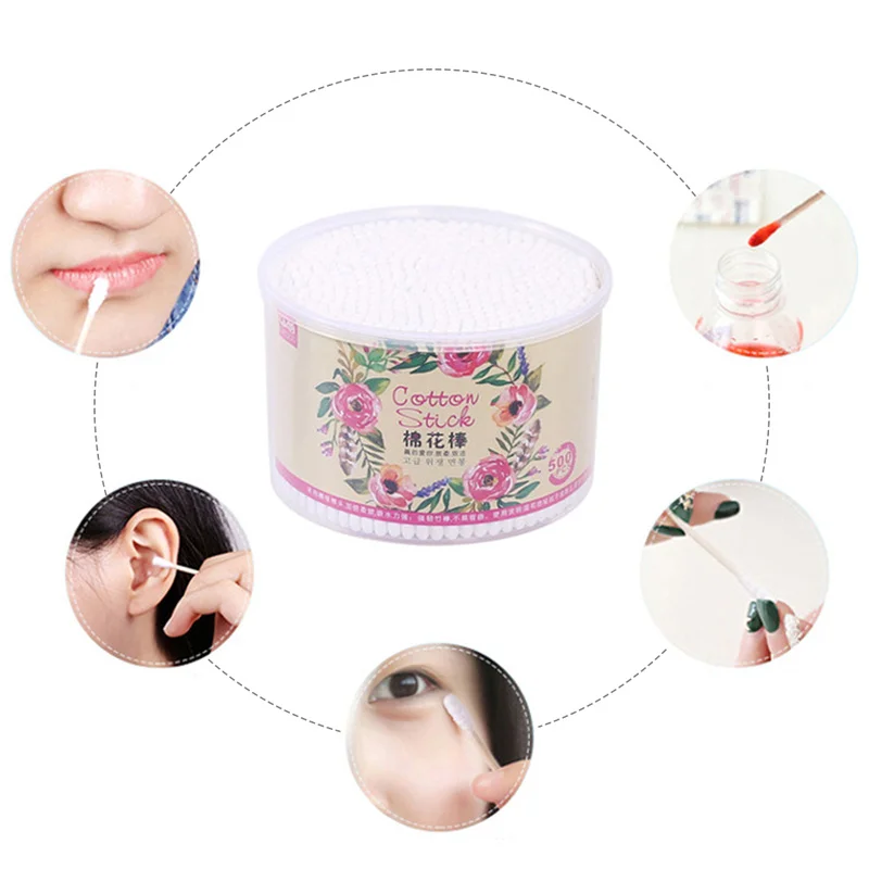 

500pcs Bamboo Cotton Swab Wooden Sticks Soft Cotton Swabs Cleaning Ears Tampons Health Beauty
