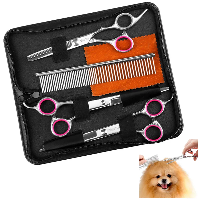 

7Inches Stainless Steel Pet Dogs Gromming Scissors Curved Dog Cat Cutting Thinning Shears Kit Tesoura Para Hair Thinning Shears