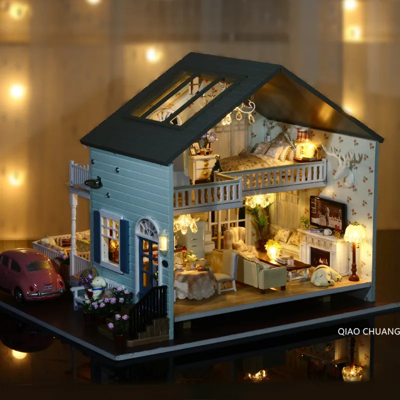

DIY 3D Stereo Scene Puzzle House Model Wood Villa With LED Light Music Box Creative Birthday Gift L486