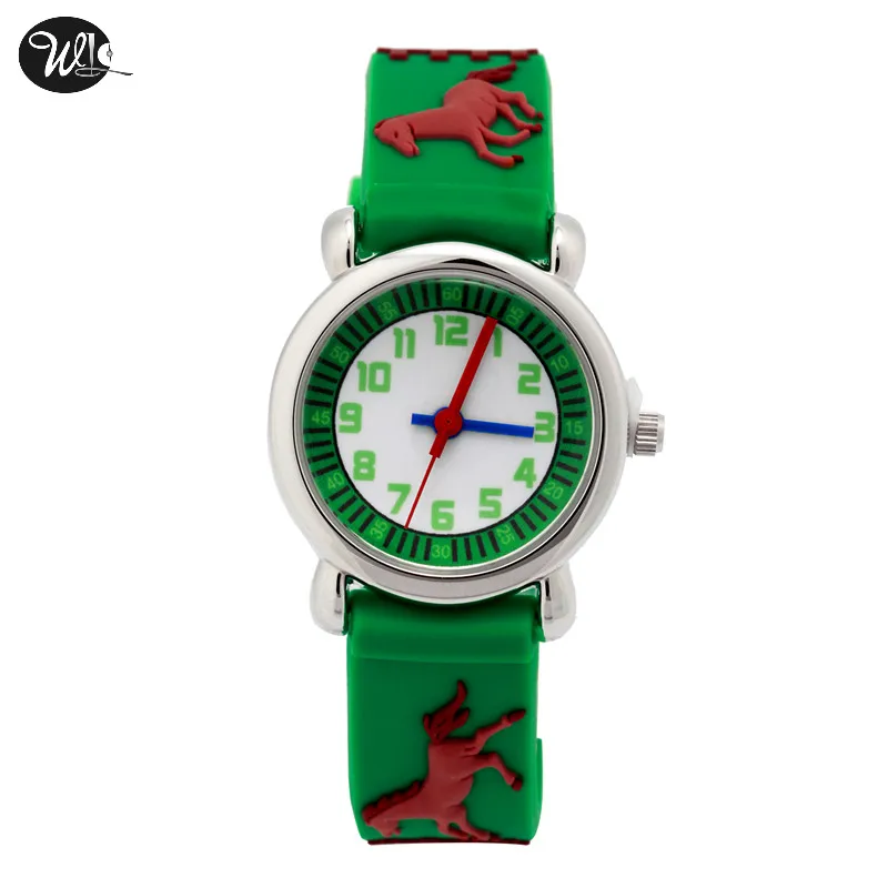 

Kids Watch 3D Cartoon Pegasus Pattern Quartz Watch Boy Girl Learning Time Pointer Green Waterproof Watch