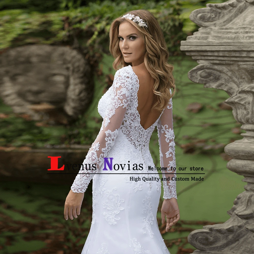 Vestido Noiva Vintage Lace Long Sleeve Wedding Dresses Robe de mariee Bride Dress Sexy Backless Boho Mermaid Wedding Dress