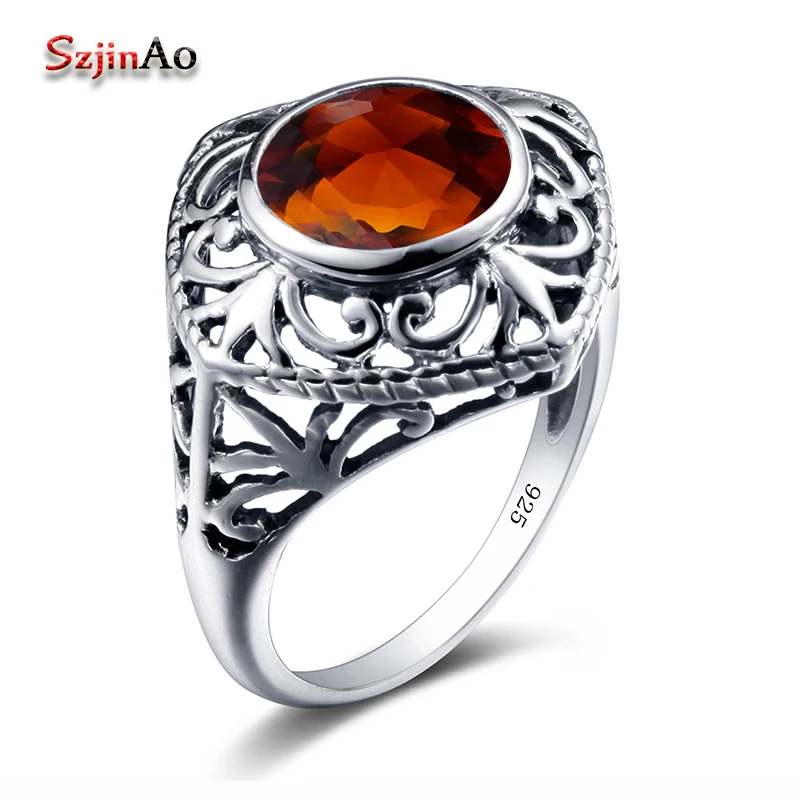 

Szjinao Personalized Jewelry Wedding Ring Charm Star Shape Brown Stone Vintage 925 Silver Ring Rock Handmade Female Bijouterie