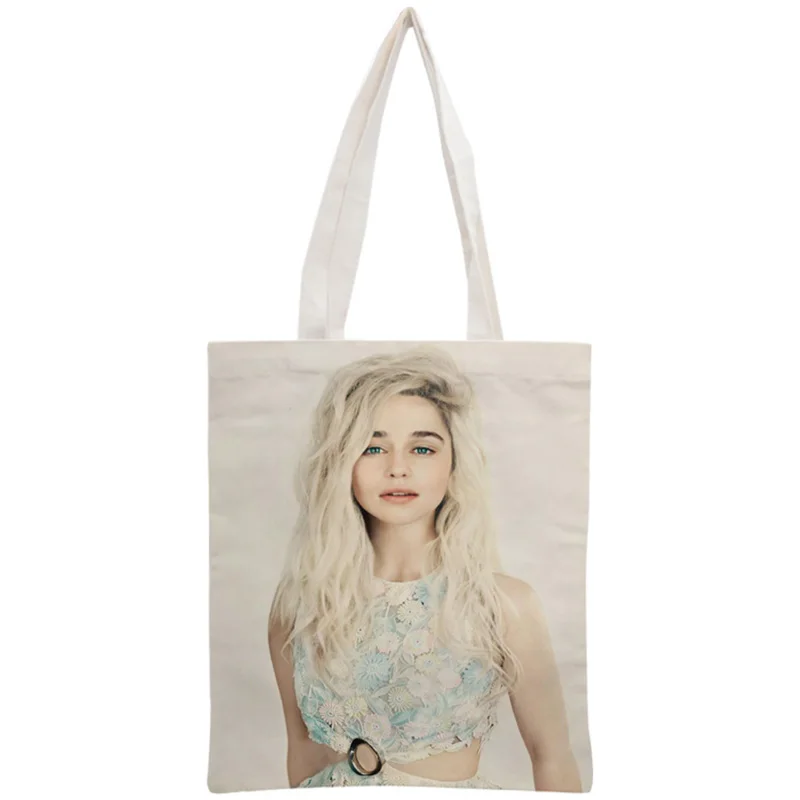 

Custom Emilia Clarke Tote Bag Reusable Handbag Women Shoulder Cloth Pouch Foldable Cotton Canvas Shopping Bags 30x35cm