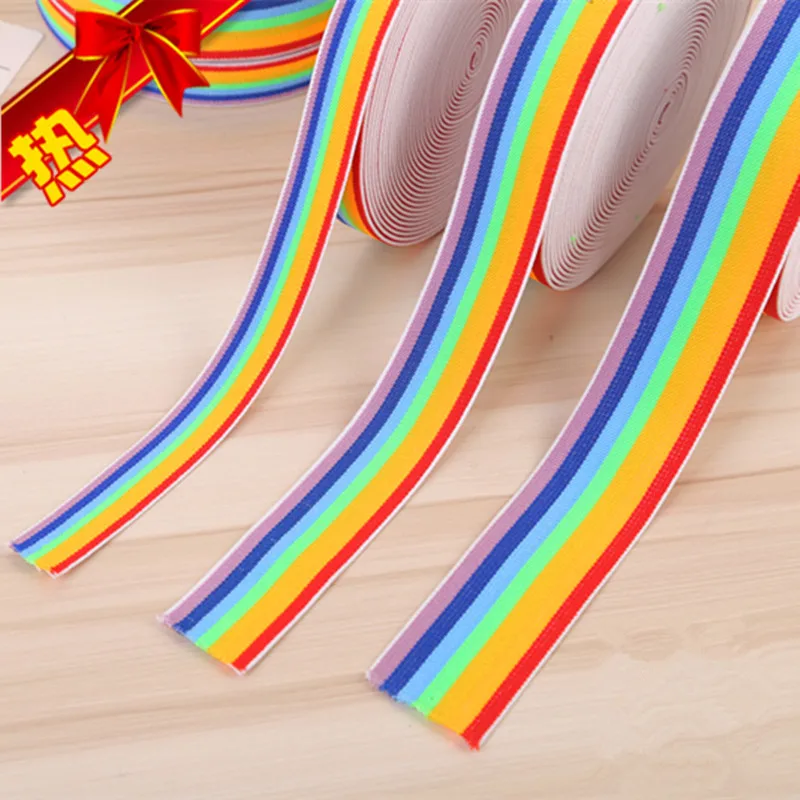 

New Clothing Rainbow Colored Latex Silk Double Twill Elastic Rubber Bands Latex Thread Webbing Ribbon Bias Binding Tapes