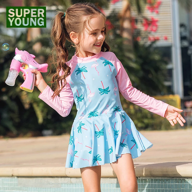 

Baby Girl UPF50+ One Piece Swimsuit Children Summer Cute Rashguard Beach Bikini Bathing Suit Swimwear Kids Print Surf Swim Dress