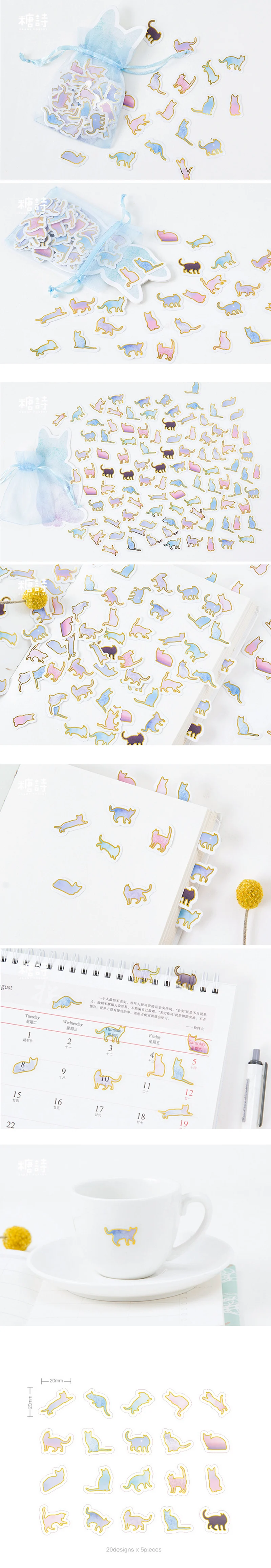 100Pcs//lot Cute Animal Cat Mini Paper Sticker DIY Diary Decoration Sticker