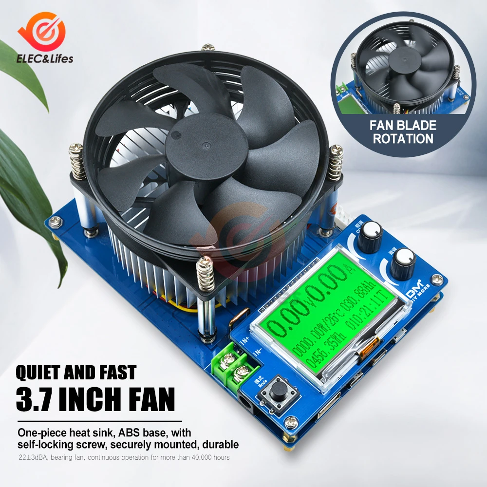

2.2'' LCM 150W 10A Adjustable Constant Current Electronic Load Battery Tester Fan heat sink USB lithium Discharge Capacity meter