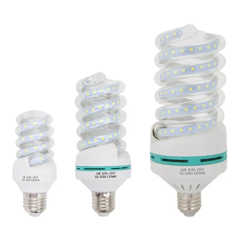 85-265 в E27 7 Вт 16 Вт 24 Вт спиральная энергосберегающая лампа светодиодный светильник лампа 6500 к холодный белый Флуоресцентный светильник