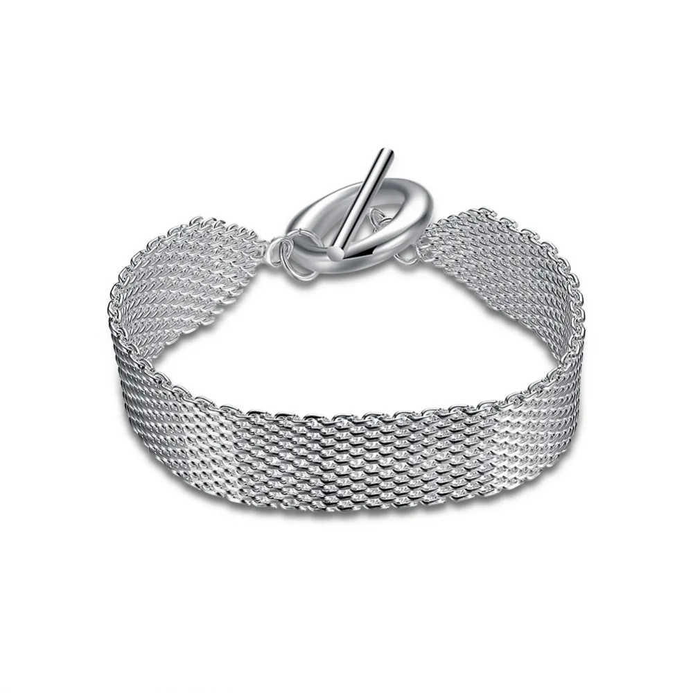 

Wholesales Sterling silver jewelry 925 sterling silver bangle links chain net bracelet charms for men&women gift CH69