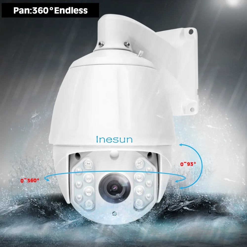 Inesun 36X Оптический зум H.265 открытый PTZ IP высокая Скорость купол Камера 5MP Super HD 2592x1944 Водонепроницаемый 600ft ИК Ночное видение