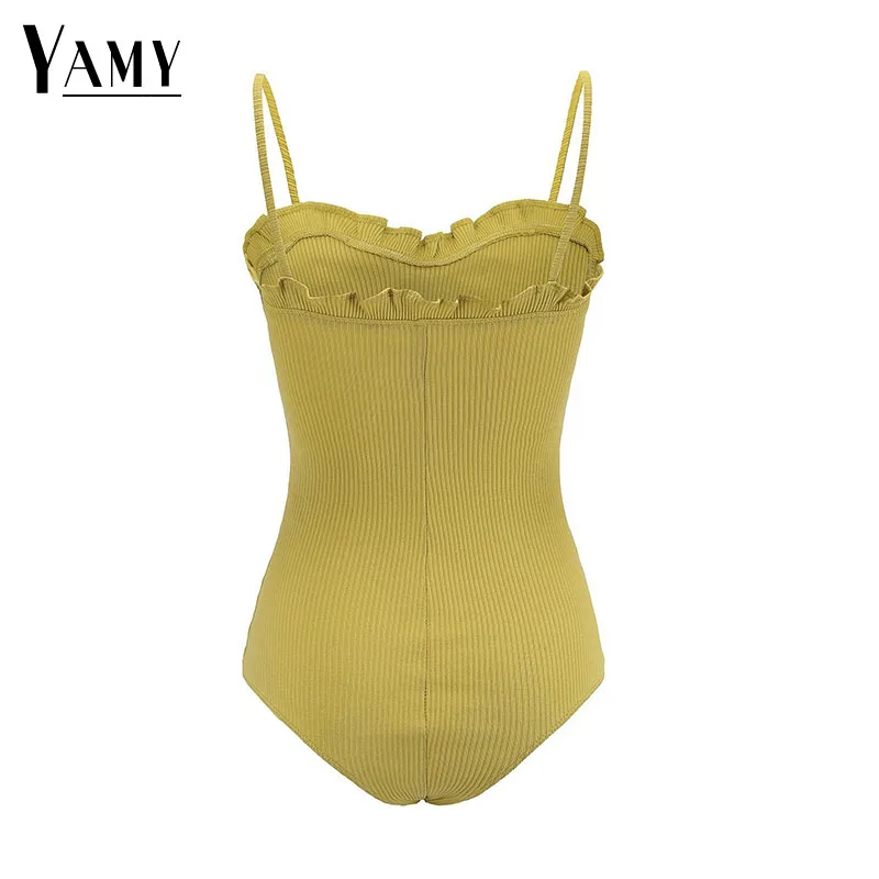 Пикантные ruffless с плеча Тощий боди Женская Летняя обувь bodycon комбинезон Детский 2018