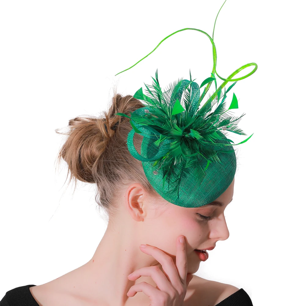 

Green Linen Fascinator Women Ornaments Headpiece Hairpin Bridal royal Fascinators Accessories Wedding veils Hat 2019 New style