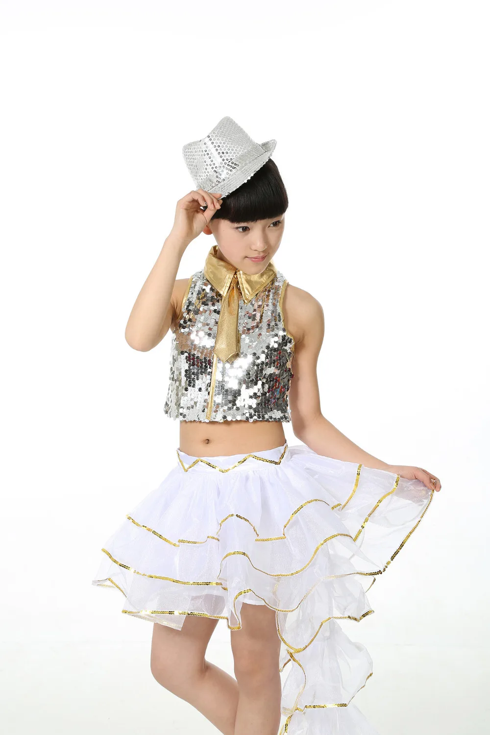 Rose/Gold 120 150cm Children Fanny Dress Girls Costumes S XL Size Jazz