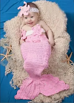 

Crochet Knit Newborn Mermaid Tail Costume Baby Photography Props Clothes Animal Design Newborn Studio Accessories 0-4m