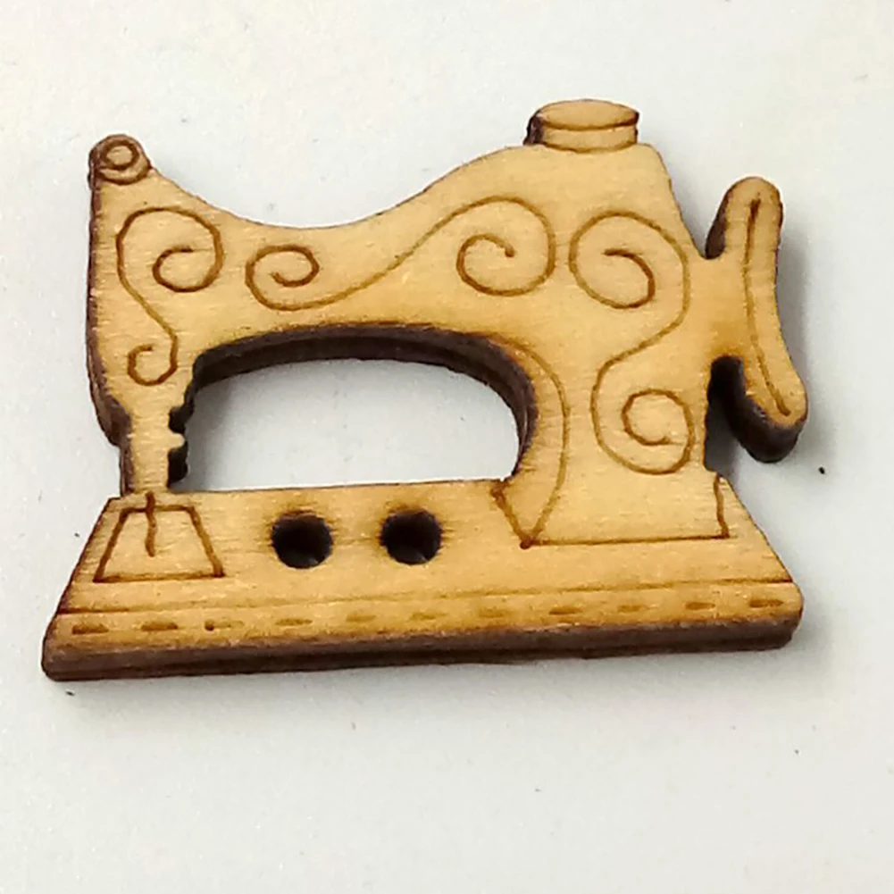 

50Pcs Cute Sewing Tool Shape Wooden Buttons DIY Needlework Scrapbooking Craft