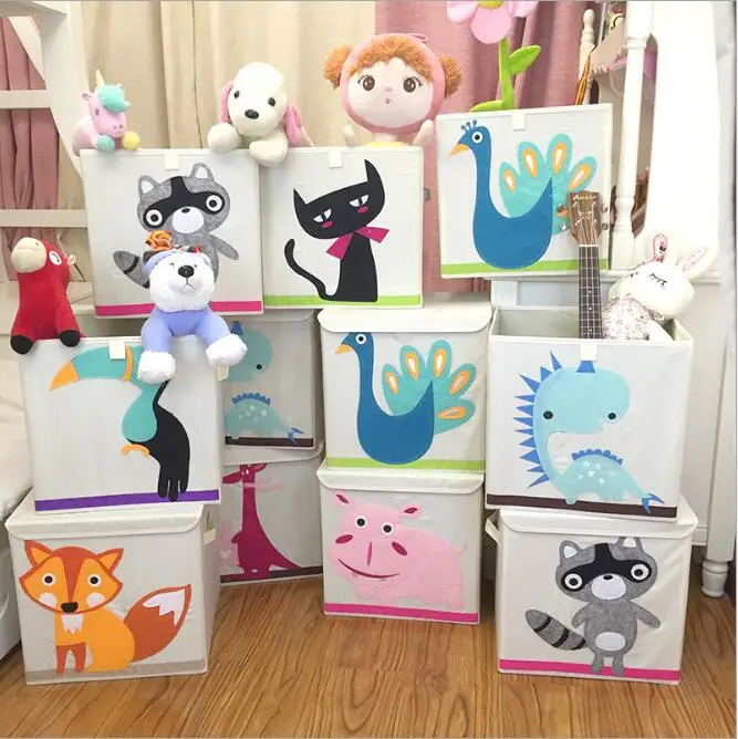 

Children's Cotton Natural Material Large Cute Toy Storage Box Clothes Sorting Box Covered Cartoon Folding Storage Box 04145
