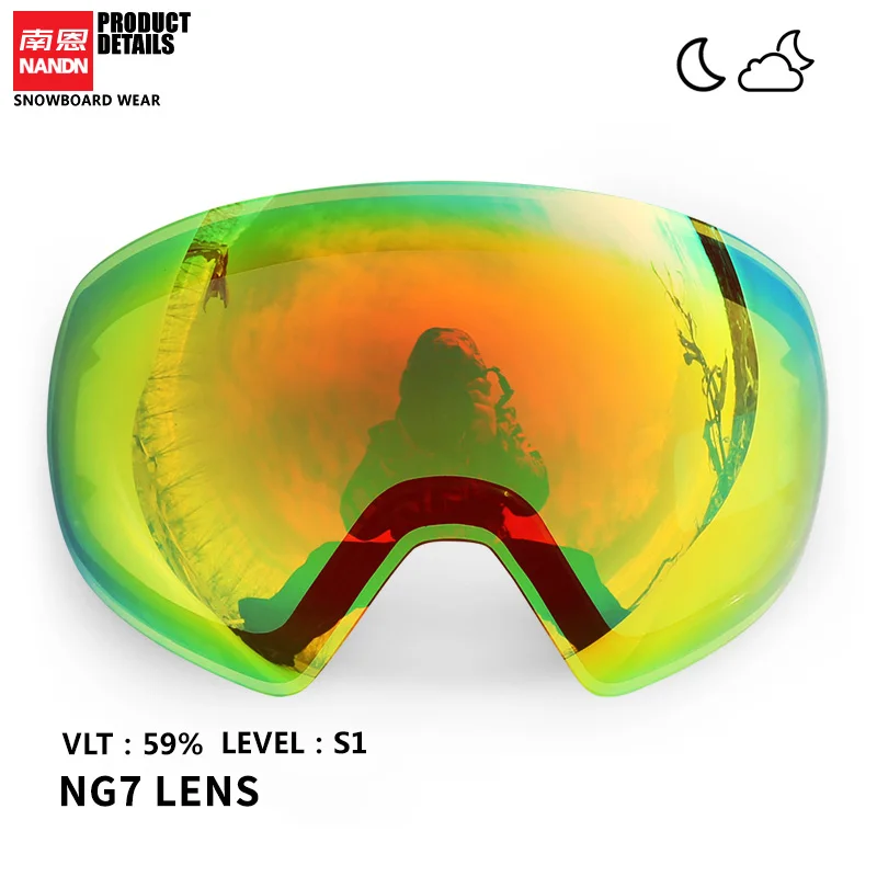 NANDN лыжные очки двойной слой анти туман и анти UV400 подходит для NG7 - Цвет: Night vision-green