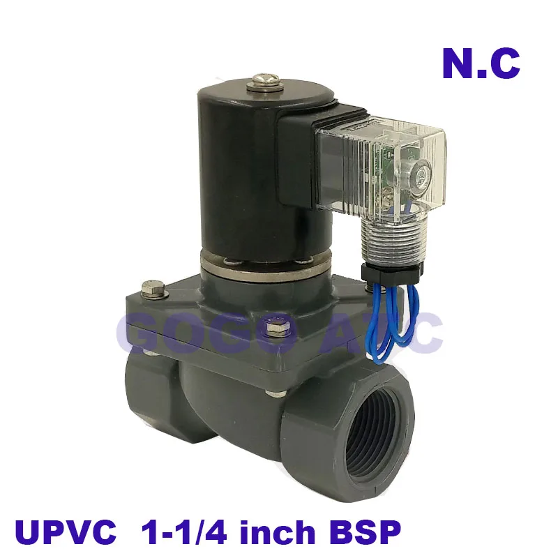 

2 way UPVC solenoid valve FKM Seal 1-1/4 inch BSP Orifice 35mm normal close Sea water, sewage weak acid, saline solution valve