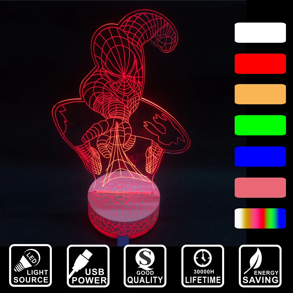 Acrylic Colorful changing nightlight Spiderman as gift for kid or friend LED home decor light LED