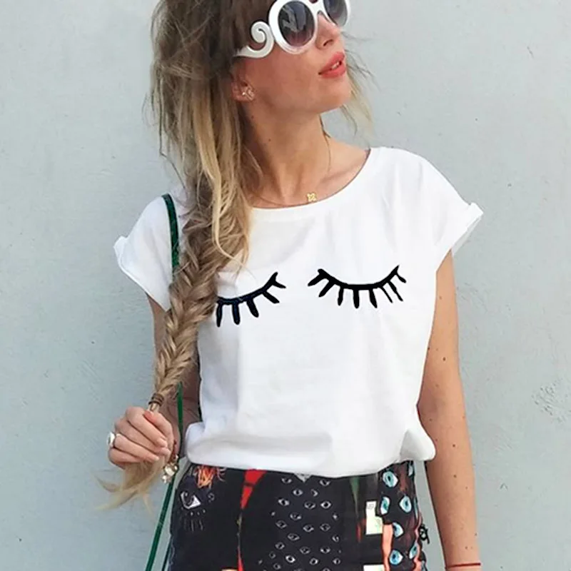 

eyelash Print Women tshirt Cotton Casual Funny t shirt For Lady Girl Top Tee Hipster Tumblr Drop Ship F510