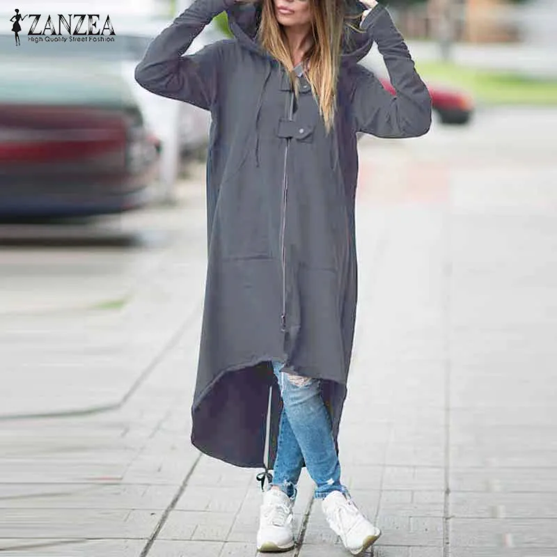 Coat 2018 ZANZEA Long Sleeve Women Jackets Drawstring Zipper Veste Femme Long Hooded Sweatshirt Coats Chaqueta Mujer Plus Size Coat 2018 ZANZEA Long Sleeve Women Jackets Drawstring Zipper Veste Femme Long Hooded Sweatshirt Coats Chaqueta Mujer Plus Size
