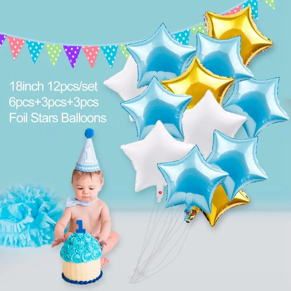QIFU Детские воздушные шары на день рождения, вечерние воздушные шары из фольги с цифрами на первый день рождения для детей, украшения для первого дня рождения для детей - Цвет: 12pc Blue White Gold