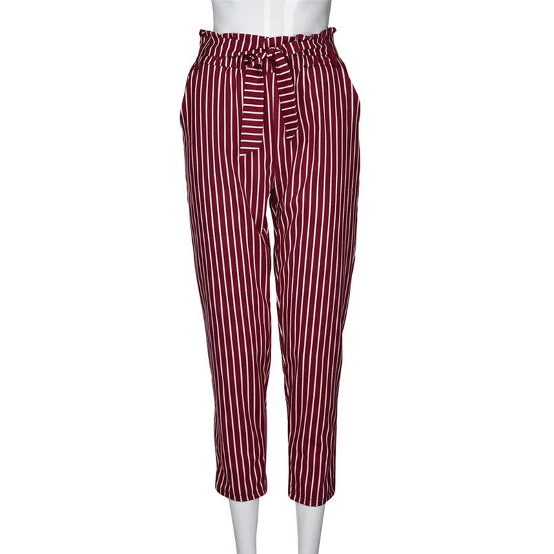 Women Pants 2018 Summer New High Waist Harem Pants Ladies Elegant Bowtie Elastic Waist Fashion Striped Casual Long Pants #J22 (35)