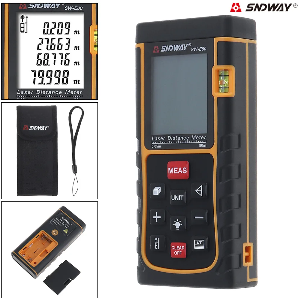 

SW_E80 80M Support Single Distance and Continuous Measuring Laser Distance Meter with Backlight Level Instrument
