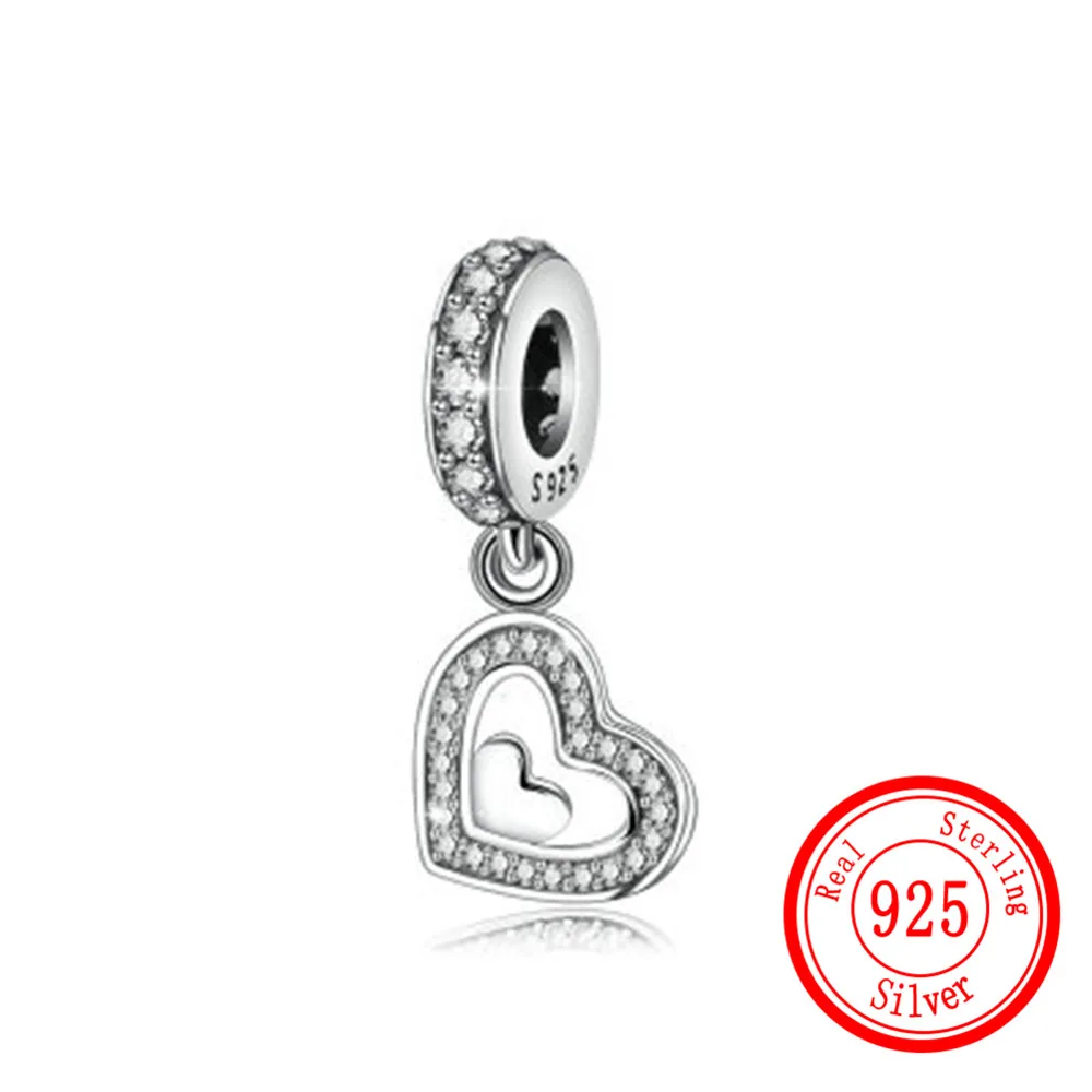 

S925 Standard Sterling Silver DIY Original Heart Pendant Fit Making Women's Bracelet Necklace Charm Jewelry Make Accessories