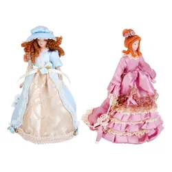 2 шт. 1:12 куклы миниатюрный дом украшения Фарфор синий/розовое платье викторианской леди W. подставки
