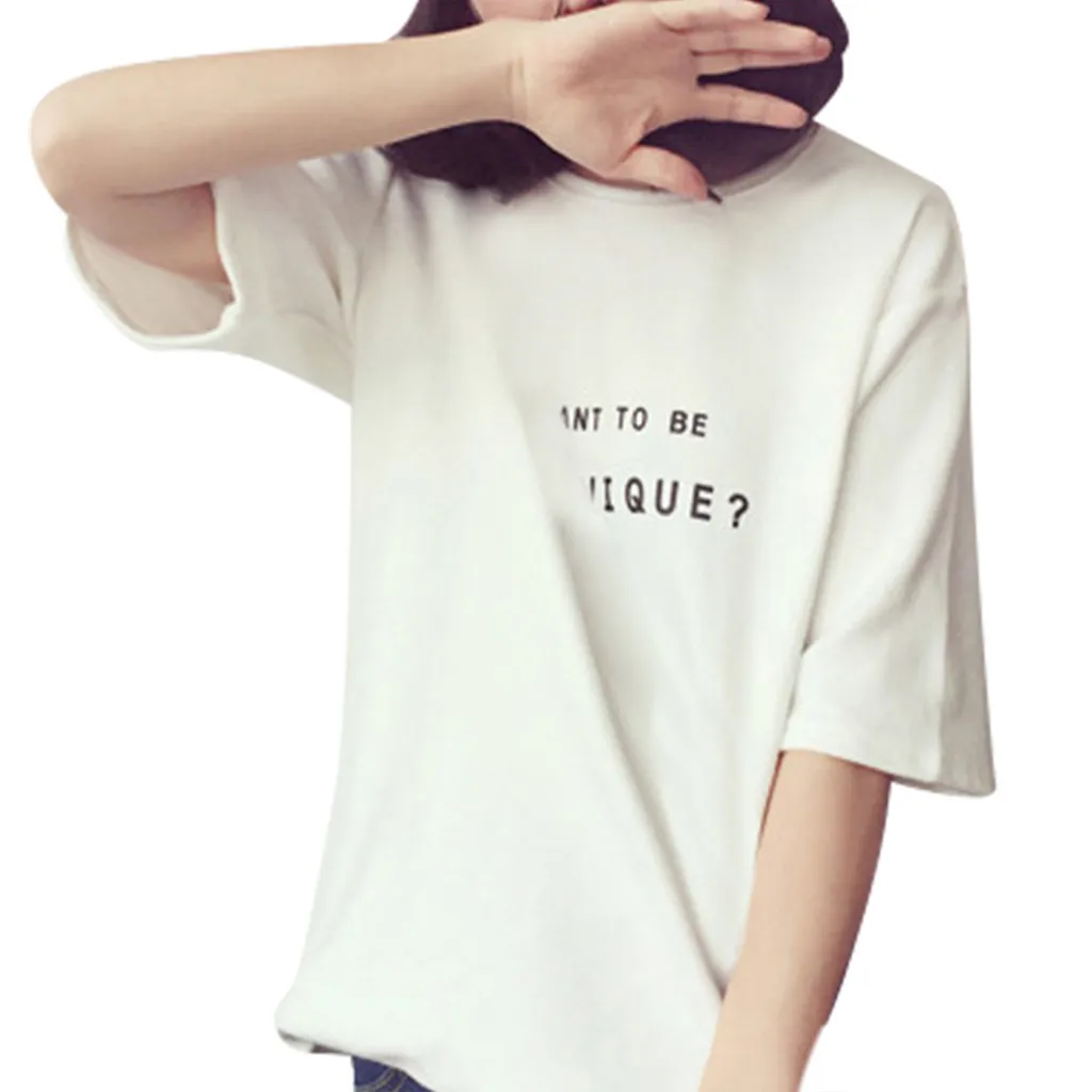 Women Blouse 2019 Womens Ladies Regular Short Sleeve Round Neck Letters  Printing Blouse