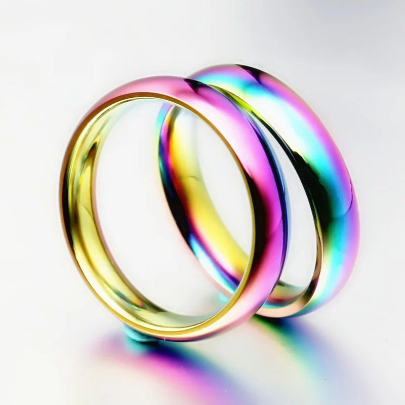 

4mm Rainbow Colorful Ring Titanium Steel Ring for Men and Women